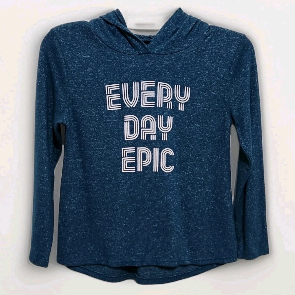 Xersion Girls 7/8 Hooded Long Sleeve Sweater Every Day Epic Teal Lightweight